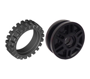LEGO Black Rim Narrow Ø18 x 7 and Pin Hole with Deep Spokes and Brake Rotor with Narrow Tire Ø24 x 7mm
