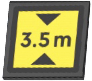 LEGO Black Roadsign Clip-on 2 x 2 Square with ‘3.5 m’ Height Warning Sticker with Open 'O' Clip (15210)