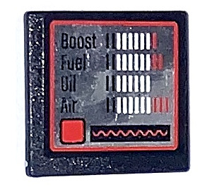 LEGO Black Roadsign Clip-on 2 x 2 Square with Boost Fuel Oil Air Control Monitor Sticker with Open 'O' Clip (15210)