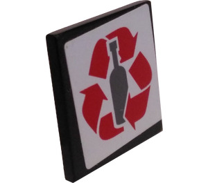 LEGO Black Roadsign Clip-on 2 x 2 Square with Bottle Recycling Sticker with Open 'U' Clip (15210)