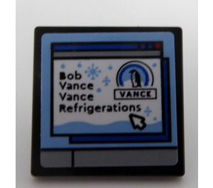 LEGO Black Roadsign Clip-on 2 x 2 Square with Computer Screen with 'Bob Vance Refrigerations' Sticker with Open 'O' Clip (15210)