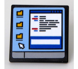 LEGO Black Roadsign Clip-on 2 x 2 Square with Computer Screen with Folders and Text Sticker with Open 'O' Clip (15210)