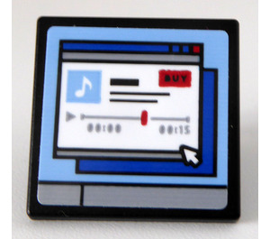 LEGO Black Roadsign Clip-on 2 x 2 Square with Computer Screen with Music Page Sticker with Open 'O' Clip (15210)