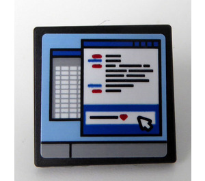 LEGO Black Roadsign Clip-on 2 x 2 Square with Computer Screen with Spreadsheet Sticker with Open 'O' Clip (15210)