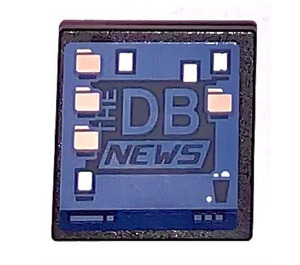 LEGO Zwart Roadsign Clip-Aan 2 x 2 Vierkant met DB News Sticker met Open 'O'-clip (15210)