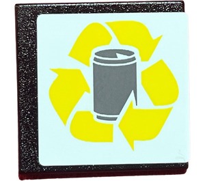 LEGO Black Roadsign Clip-on 2 x 2 Square with Drink / Can Recycling Logo Sticker with Open 'U' Clip (15210)