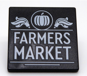 LEGO Black Roadsign Clip-on 2 x 2 Square with 'FARMERS MARKET' with Open 'O' Clip (15210)