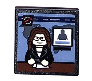 LEGO Black Roadsign Clip-on 2 x 2 Square with Female Newsreader Sticker with Open 'O' Clip (15210)