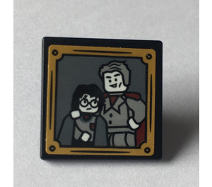 LEGO Black Roadsign Clip-on 2 x 2 Square with Gilderoy Lockhart and Harry Potter Sticker with Open 'O' Clip (15210)