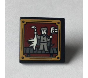 LEGO Black Roadsign Clip-on 2 x 2 Square with Gilderoy Lockhart with Fishing Net Sticker with Open 'O' Clip (15210)
