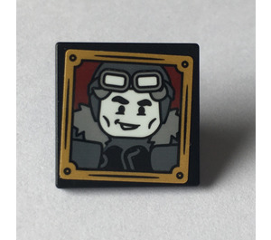 LEGO Black Roadsign Clip-on 2 x 2 Square with Gilderoy Lockhart with Flying Goggles Sticker with Open 'O' Clip (15210)