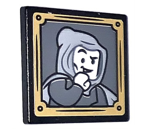 LEGO Black Roadsign Clip-on 2 x 2 Square with Gilderoy Lockhart with Hood Sticker with Open 'O' Clip (15210)