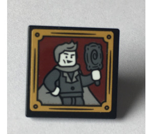 LEGO Black Roadsign Clip-on 2 x 2 Square with Gilderoy Lockhart with Mirror Sticker with Open 'O' Clip (15210)