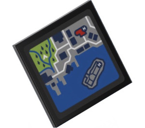 LEGO Black Roadsign Clip-on 2 x 2 Square with Map Sticker with Open 'O' Clip (15210)