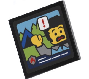 LEGO Black Roadsign Clip-on 2 x 2 Square with Minifigure on TV Screen Sticker with Open 'O' Clip (15210)