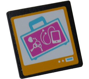 LEGO Black Roadsign Clip-on 2 x 2 Square with overexposed suitcase on the screen Sticker with Open 'O' Clip (15210)