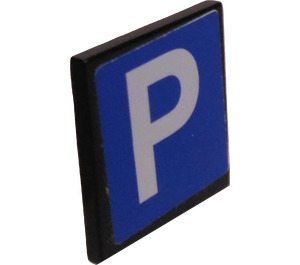 LEGO Black Roadsign Clip-on 2 x 2 Square with P (Blue Background) Sticker with Open 'U' Clip (15210)