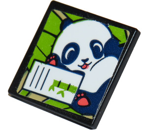 LEGO Black Roadsign Clip-on 2 x 2 Square with Panda Sticker with Open 'O' Clip (15210)