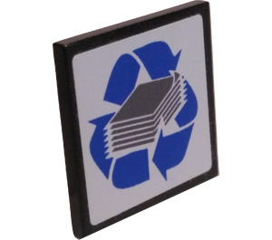 LEGO Schwarz Roadsign Clip-auf 2 x 2 Platz mit Paper Recycling Logo Aufkleber mit offenem 'U'-Clip (15210)