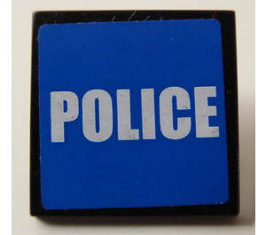 LEGO Black Roadsign Clip-on 2 x 2 Square with Police Sticker with Open 'U' Clip (15210)