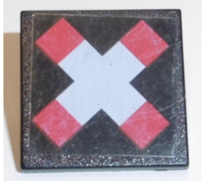LEGO Schwarz Roadsign Clip-auf 2 x 2 Platz mit rot und Weiß St. Andrews Kreuz Aufkleber mit offenem 'U'-Clip (15210)