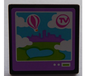 LEGO Black Roadsign Clip-on 2 x 2 Square with Tv screen with a view Sticker with Open 'O' Clip (15210)