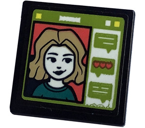 LEGO Black Roadsign Clip-on 2 x 2 Square with Video Screen with a Girl Sticker with Open 'O' Clip (15210)