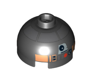 LEGO Black Round Brick 2 x 2 Dome Top (Undetermined Stud - To be deleted) with R2-Q5 Pattern (55439)