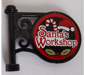 LEGO Black Round Sign 1 x 5 x 3 with 'Santas's Workshop' on Each Side Sticker (13459)