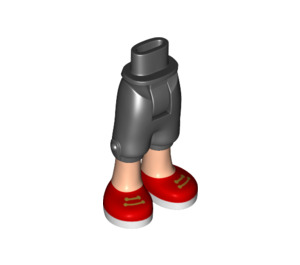 LEGO Black Minidoll Hip with Cropped Trousers with Red Shoes with Gold Laces (Thick Hinge) (18353)