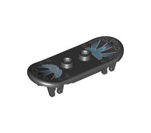 LEGO Black Skateboard with Four Wheel Clips with Medium Blue and White (42511 / 95060)