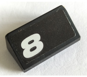 LEGO Black Slope 1 x 2 (31°) with '8' Sticker (85984)