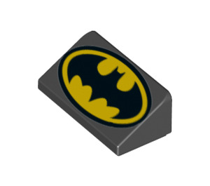 LEGO Schwarz Steigung 1 x 2 (31°) mit Batman Logo mit Kopf zum dicken Ende (36207 / 85984)