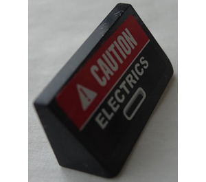 LEGO Zwart Helling 1 x 2 (31°) met 'CAUTION ELECTRICS' Sticker (85984)