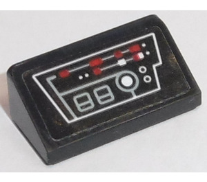 LEGO Black Slope 1 x 2 (31°) with Gray Circuitry, Red and White Dots Sticker (85984)