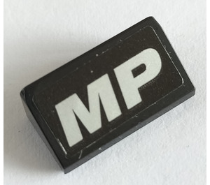 LEGO Zwart Helling 1 x 2 (31°) met 'MP' Sticker (85984)