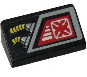 LEGO Black Slope 1 x 2 (31°) with Red Target Screen and Yellow Cables Sticker (85984)