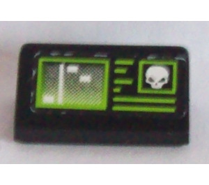 LEGO Black Slope 1 x 2 (31°) with Screen and White Skull Sticker (85984)