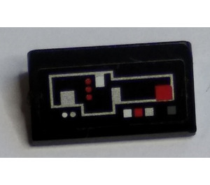 LEGO Black Slope 1 x 2 (31°) with White and Red Control Buttons Sticker (85984)