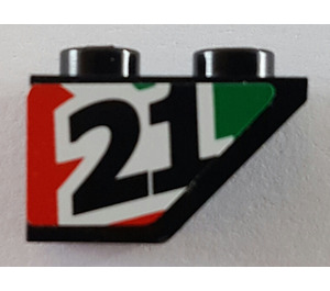 LEGO Zwart Helling 1 x 2 (45°) Omgekeerd met '21' (Links) Sticker (3665)