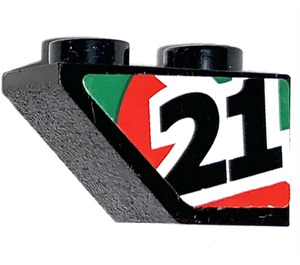 LEGO Black Slope 1 x 2 (45°) Inverted with '21' (Right) Sticker (3665)