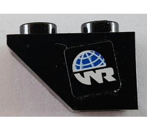 LEGO Zwart Helling 1 x 2 (45°) Omgekeerd met World Racers logo (Rechtsaf) Sticker (3665)