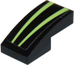 LEGO Black Slope 1 x 2 Curved with 2 Lime Stripes Sticker (3593)