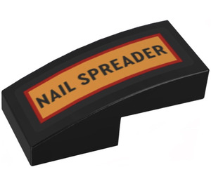 LEGO Black Slope 1 x 2 Curved with ‘NAIL SPREADER’, Bright Orange Background and Red Border (Right) Sticker