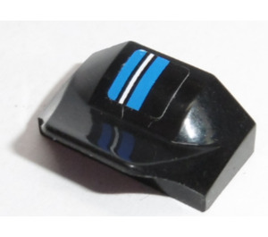 LEGO Black Slope 1 x 2 x 0.7 Curved with Fin with White Stripe and 2 Blue Stripes (Left) Sticker (47458)