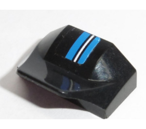 LEGO Black Slope 1 x 2 x 0.7 Curved with Fin with White Stripe and 2 Blue Stripes (Right) Sticker (47458)