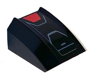 LEGO Black Slope 1 x 2 x 2 Curved with Red Trapezoid Sticker (28659)