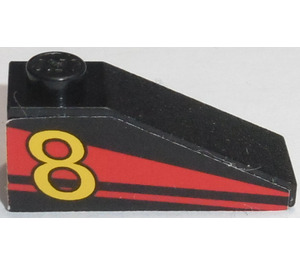 LEGO Noir Pente 1 x 3 (25°) avec Jaune '8' et rouge Rayures (Droite) Autocollant (4286)