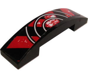 LEGO Black Slope 1 x 4 Curved Double with Danger Stripes and Half-Target Sticker (93273)