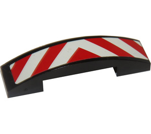 LEGO Black Slope 1 x 4 Curved Double with Red/White Stripes Sticker (93273)